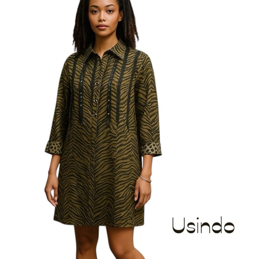 Usindo Sheer Sequined Animal Print Shirt Dress Vintage Size S Artsy Boho